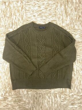 Polo by Ralph Lauren Olive Cable-Knit Crewneck Sweater